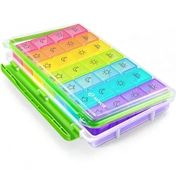 AUVON iMedassist Moisture-Proof Weekly Pill Organizer 4 Times a Day, Large 7 Day Pill Box Portable f...