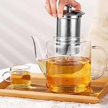 Borosilicate Glass Teapot - 47oz/1400ml Large, Stovetop Safe with Infuser, Perfect for Loose Leaf, Blooming & Flowering Tea