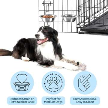 Set of 2 Stainless-Steel Dog Bowls - Cage, Kennel, and Crate Hanging Pet Bowls for Food and Water - 20oz Each and Dishwasher Safe by PETMAKER,Silver