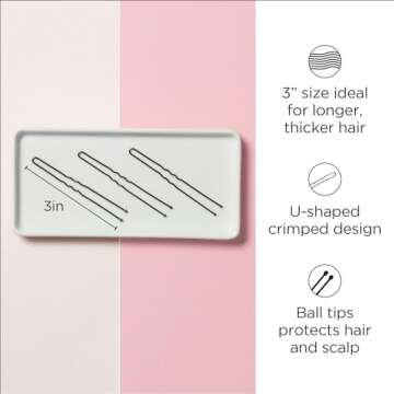 Diane Extra Large 3” Hair Pins for Women, Girls, Hairdressing, Salon, U Shaped Hair Pins with Ball Tips for Securing Updos, Buns, Braids, and Everyday Styles, Black (32 Count)