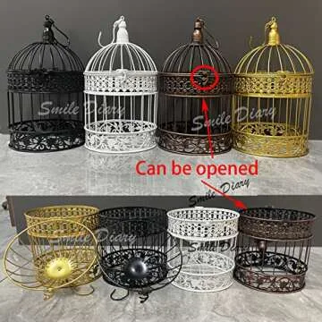 Round Birdcages Vintage Decorative Iron Bird cage Wedding Decor Flower cage Decor Props Hanging Flower Frame Bird cage decorCenterpieces Small Birds Wedding Party Indoor Ourdoor Decoration (White)