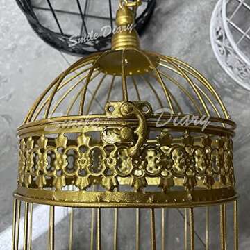 Round Birdcages Vintage Decorative Iron Bird cage Wedding Decor Flower cage Decor Props Hanging Flower Frame Bird cage decorCenterpieces Small Birds Wedding Party Indoor Ourdoor Decoration (White)