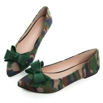 SAILING LU Women's Pointed Toe Ballet Flats Comfortable Cute Bow-Knot Loafers Solid Color Suede Slip-ons Soft Walking Shoes Camouflage Green Size 5