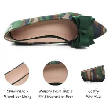 SAILING LU Women's Pointed Toe Ballet Flats Comfortable Cute Bow-Knot Loafers Solid Color Suede Slip-ons Soft Walking Shoes Camouflage Green Size 5
