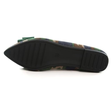 SAILING LU Women's Pointed Toe Ballet Flats Comfortable Cute Bow-Knot Loafers Solid Color Suede Slip-ons Soft Walking Shoes Camouflage Green Size 5