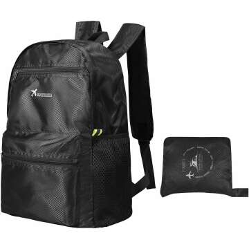 Lightweight Waterproof Hiking Backpack - Packable & Durable Black Daypack