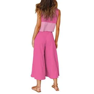 ROYLAMP Summer 2 Piece Outfits with Crop Top & Pants Set