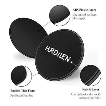 Hurdilen Core Sliders, Exercise Gliding Discs Dual Sided Use on Carpet and Hardwood Floors, Lightwei...