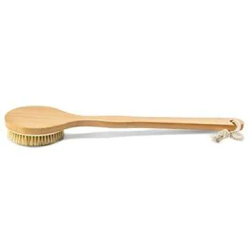 GranNaturals Long Handle Dry Brushing Body Exfoliating Brush - 16 Inch - Natural Bristle Anti Cellulite Massager Treatment Body Scrub Skin Exfoliator - Back, Foot, Legs, Body Scrubber