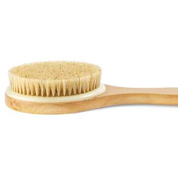 GranNaturals Long Handle Dry Brushing Body Exfoliating Brush - 16 Inch - Natural Bristle Anti Cellulite Massager Treatment Body Scrub Skin Exfoliator - Back, Foot, Legs, Body Scrubber