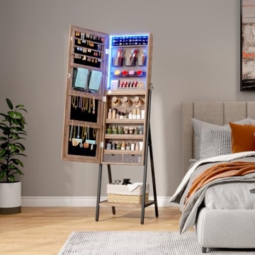 LVSOMT LED Mirror Jewelry Cabinet Full-Length Organizer