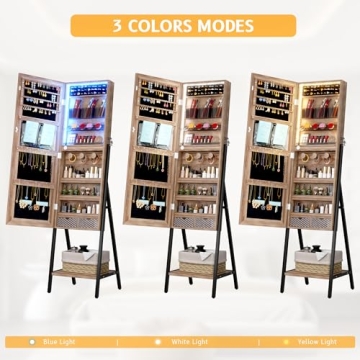 LVSOMT LED Mirror Jewelry Cabinet Full-Length Organizer