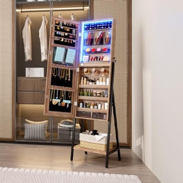 LVSOMT LED Mirror Jewelry Cabinet Full-Length Organizer