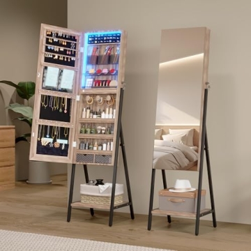 LVSOMT LED Mirror Jewelry Cabinet Full-Length Organizer
