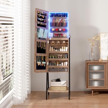 LVSOMT LED Mirror Jewelry Cabinet Full-Length Organizer