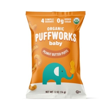 Puffworks Baby Organic Peanut Butter Puffs - Perfect for Early Peanut Introduction with Plant-Based ...