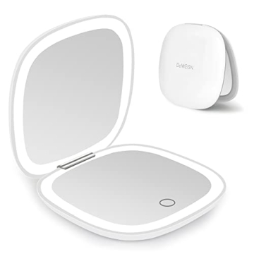 Deweisn Compact Lighted Makeup Mirror - 1X10X Dimmable, USB Rechargeable