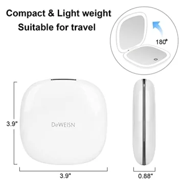 Deweisn Compact Lighted Makeup Mirror Dimmable USB Rechargeable