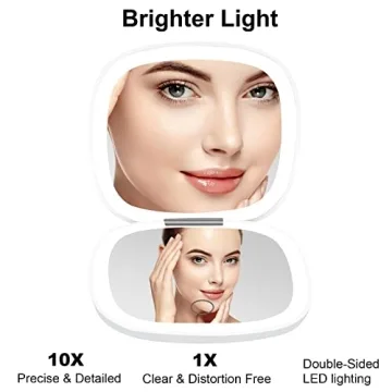 Deweisn Compact Lighted Makeup Mirror Dimmable USB Rechargeable