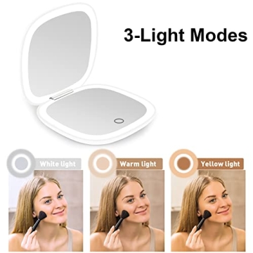 Deweisn Compact Lighted Makeup Mirror Dimmable USB Rechargeable
