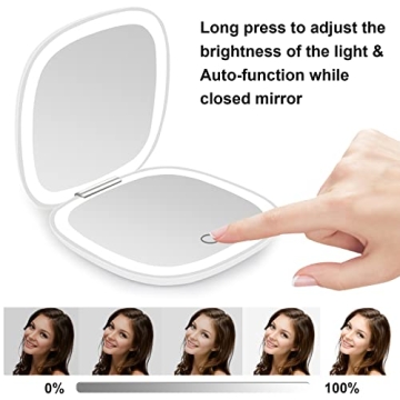 Deweisn Compact Lighted Makeup Mirror Dimmable USB Rechargeable