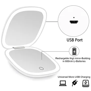 Deweisn Compact Lighted Makeup Mirror Dimmable USB Rechargeable