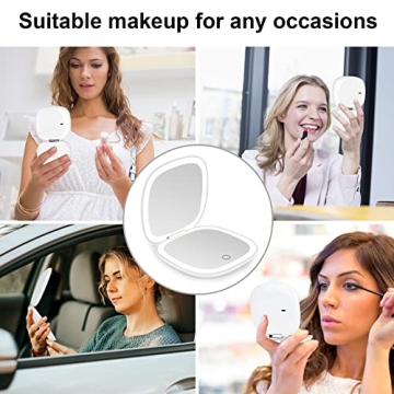 Deweisn Compact Lighted Makeup Mirror Dimmable USB Rechargeable