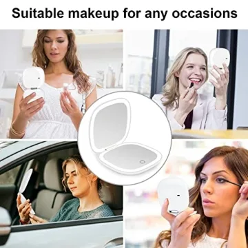 Deweisn Compact Lighted Makeup Mirror Dimmable USB Rechargeable