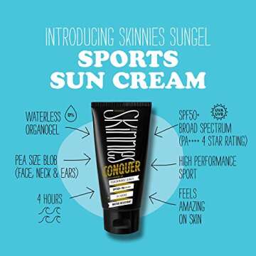 Skinnies 100ml SPF50+ CONQUER, Sungel Sun Cream, Broad Spectrum, Reef Safe, Water Resistant 4 hours