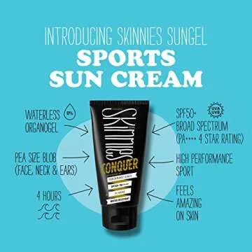 Skinnies 100ml SPF50+ CONQUER, Sungel Sun Cream, Broad Spectrum, Reef Safe, Water Resistant 4 hours