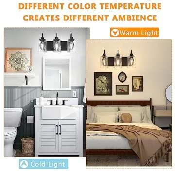 Baocuz 3-Light Bathroom Light Fixtures, Black Vanity Light Farmhouse Wall Sconces with Clear Glass Shade, Modern Bathroom Wall Lamp for Mirror Bedroom Hallway Living Room Cabinet