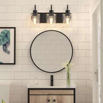 Baocuz 3-Light Bathroom Light Fixtures, Black Vanity Light Farmhouse Wall Sconces with Clear Glass Shade, Modern Bathroom Wall Lamp for Mirror Bedroom Hallway Living Room Cabinet
