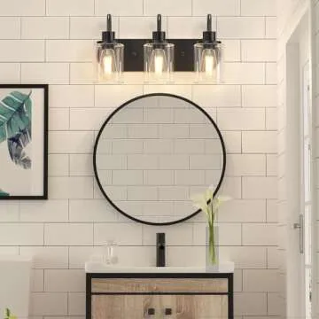 Baocuz 3-Light Bathroom Light Fixtures, Black Vanity Light Farmhouse Wall Sconces with Clear Glass Shade, Modern Bathroom Wall Lamp for Mirror Bedroom Hallway Living Room Cabinet