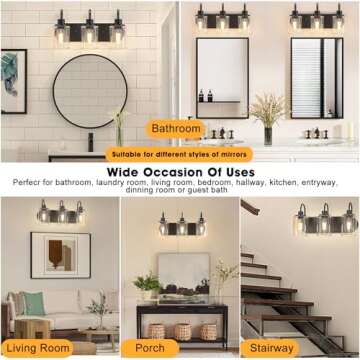 Baocuz 3-Light Bathroom Light Fixtures, Black Vanity Light Farmhouse Wall Sconces with Clear Glass Shade, Modern Bathroom Wall Lamp for Mirror Bedroom Hallway Living Room Cabinet