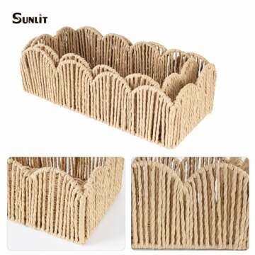 Sunlit Natural Fiber Farmhouse Storage Baskets, Hand Woven Bathroom Storage Boxes, Boho Toilet Paper...