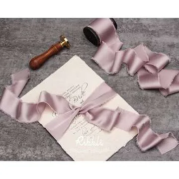 Ribbli Antique Mauve Silk Satin Ribbon 1.5 Inch x 30 Yard Handmade Frayed Chiffon Mauve Ribbon for Gift Wrapping Wedding Invitations Bridal Bouquets Home Decor