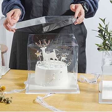 XININSUN Clear Cake Box with Ribbon - 10 inch, 6 Pcs