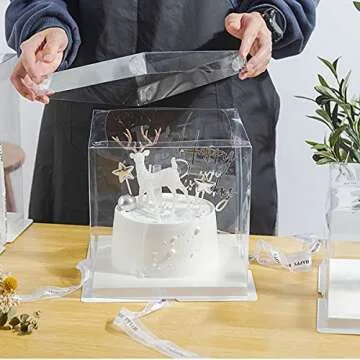 XININSUN Clear Cake Box with Ribbon - 10 inch, 6 Pcs