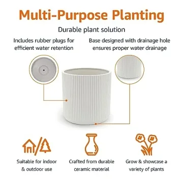 Amazon Basics Stylish 8-Inch Fluted Ceramic Planter
