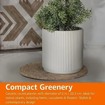 Amazon Basics Stylish 8-Inch Fluted Ceramic Planter