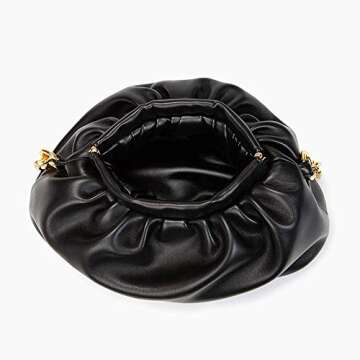 Women's Chain Pouch Bag Cloud-Shaped Dumpling Clutch Purse Ruched Fashion Trendy Shoulder Crossbody Handbag Chain Link Bag (Black)