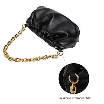 Women's Chain Pouch Bag Cloud-Shaped Dumpling Clutch Purse Ruched Fashion Trendy Shoulder Crossbody Handbag Chain Link Bag (Black)