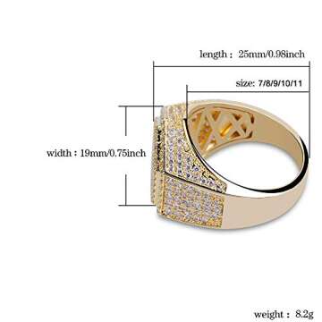 JINAO Mens Iced Out CZ Hexagon Bling Pinky Ring 18k gold Plated Hip Hop Ring for Men (Gold, 10)