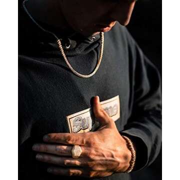 JINAO Mens Iced Out CZ Hexagon Bling Pinky Ring 18k gold Plated Hip Hop Ring for Men (Gold, 10)