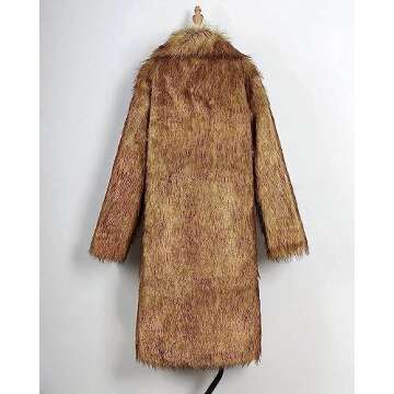 Amore Bridal Mens Faux Fur Coat Long Sleeve Jacket Warm Furry Overcoat Outwear Brown AM-M