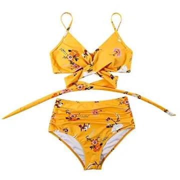 Stylish RUUHEE Criss Cross Floral Bathing Suits