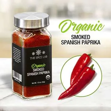 The Spice Lab Organic Smoked Paprika - Vegan Gourmet Spanish Paprika Powder - 1.9 oz French Jar Seasoning Shaker - USDA Organic - Vegan, Kosher, Non GMO & Gluten Free Spice - High Color ASTA 120+