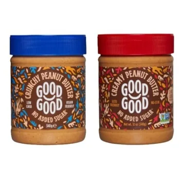 Good Good Crunchy & Creamy Peanut Butter - Keto Friendly - Low Carb & No Added Sugars - Vegan - Glut...