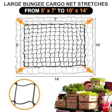 Seven Sparta 5’ x 7’ Bungee Cargo Net Stretches to 10' x 14' for Truck Bed, Pickup Bed, Trailer,...