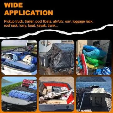 Seven Sparta 5’ x 7’ Bungee Cargo Net Stretches to 10' x 14' for Truck Bed, Pickup Bed, Trailer, Trunk, SUV with 16 Bonus D Clip Carabiners Truck Cargo Net for Large Loads (Black)